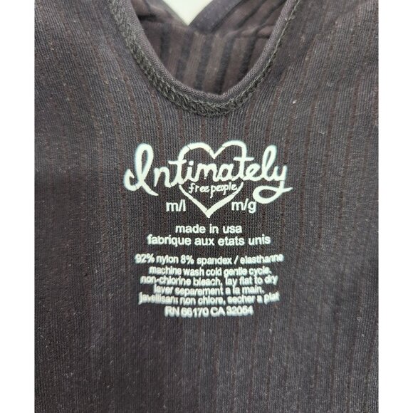 Free People Black Ribbed Mock Neck Keyhole Back Lace Sleeves Size Medium - Picture 5 of 5